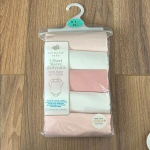 Primark Baby Pink and White Short Sleeve Bodysuits